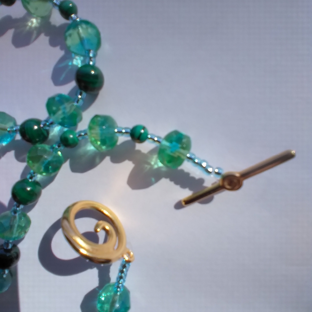 18" Genuine Malachite & Fired Glass Necklace & Earrings 😲 - Picture 3 of 10